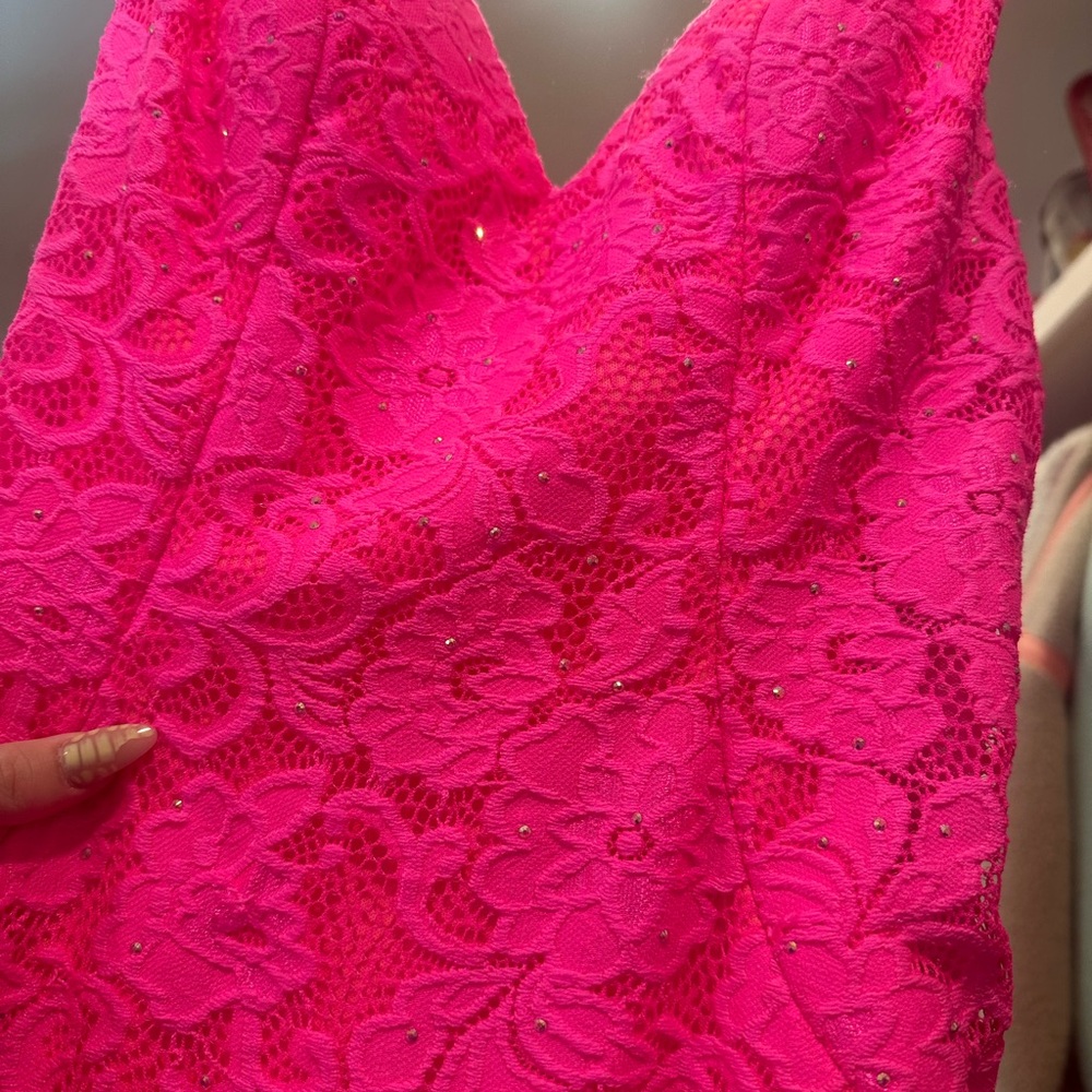 La Femme Prom Dress -size 00 (hot pink with coral lining) - Picture 4 of 7